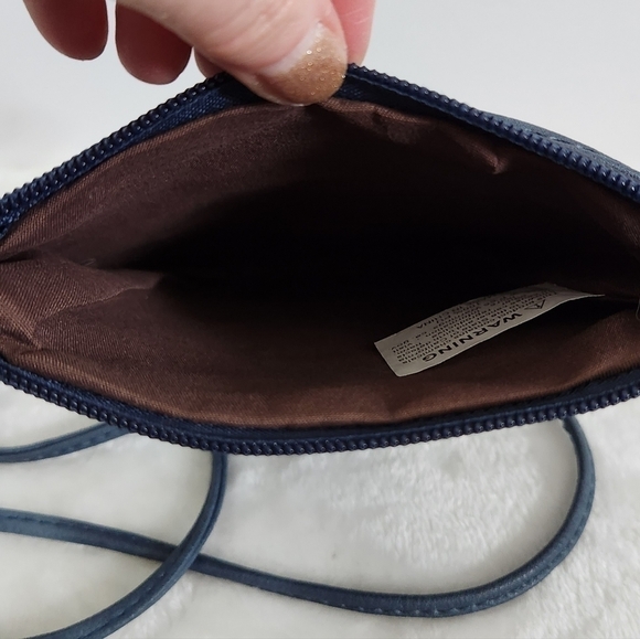 Boutique Blue Faux Leather Zig Zag Gold Embellished Crossbody Bag Purse - Picture 12 of 12